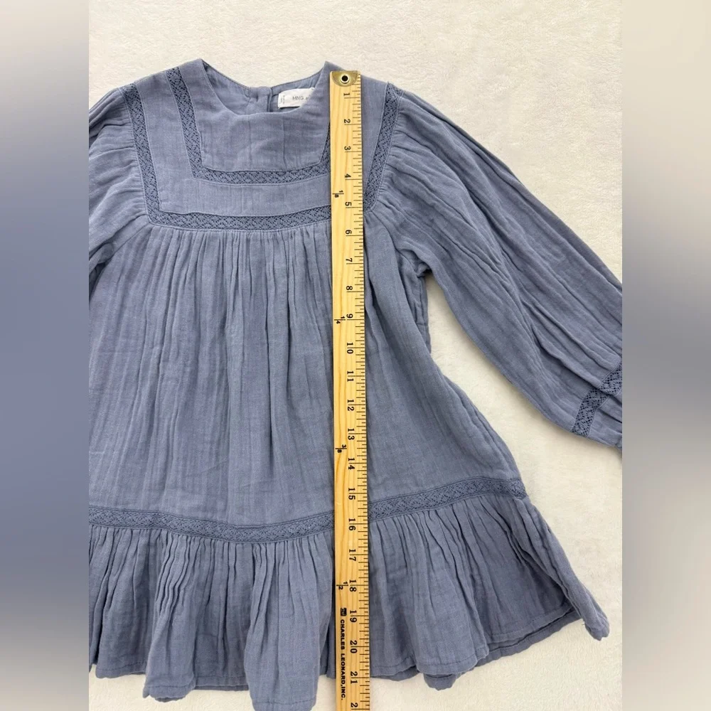 Mango kids blue embroidered cotton dress Size 3-4 Coastal Classic Easter Church